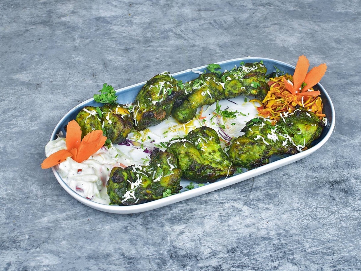 Skewered malai chicken tikka from the tandoor at Mubarak Restaurant Medchal
