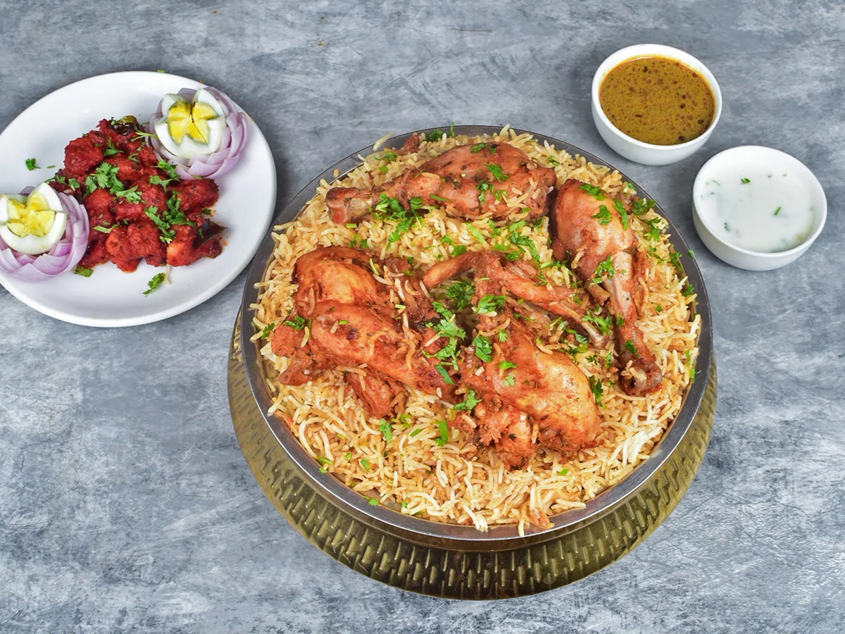 Hyderabadi mutton dum biryani in a sealed handi at Mubarak Restaurant Medchal